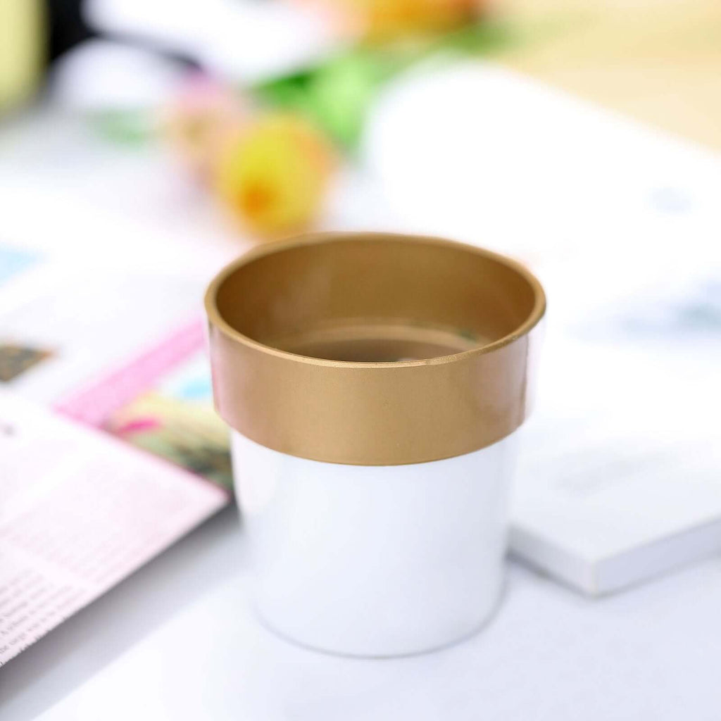 3-Pack Flower Plant Pots Small Design White with Gold Rim - Plastic Indoor Decorative Planters 3"