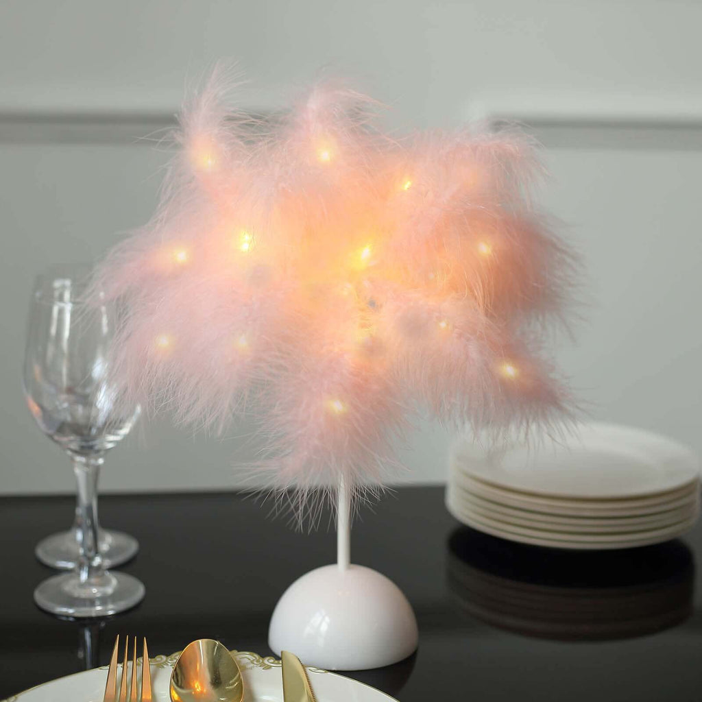 Table Lamp Feather Design Blush LED Battery Operated - Cordless Wedding Centerpiece 15" - Bell Racket Store