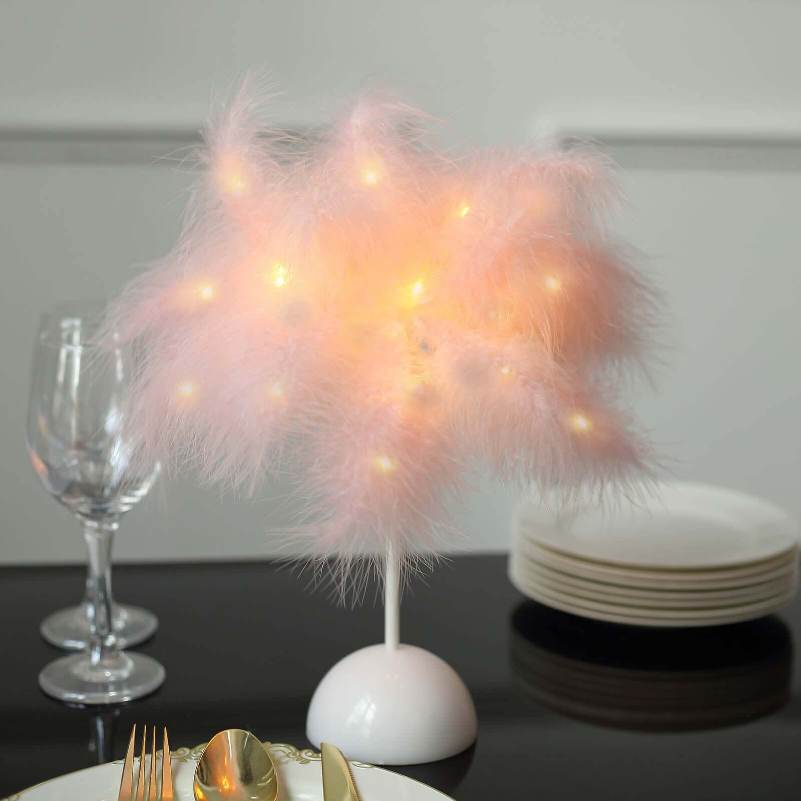 Table Lamp Feather Design Blush LED Battery Operated - Cordless Wedding Centerpiece 15" - Bell Racket Store