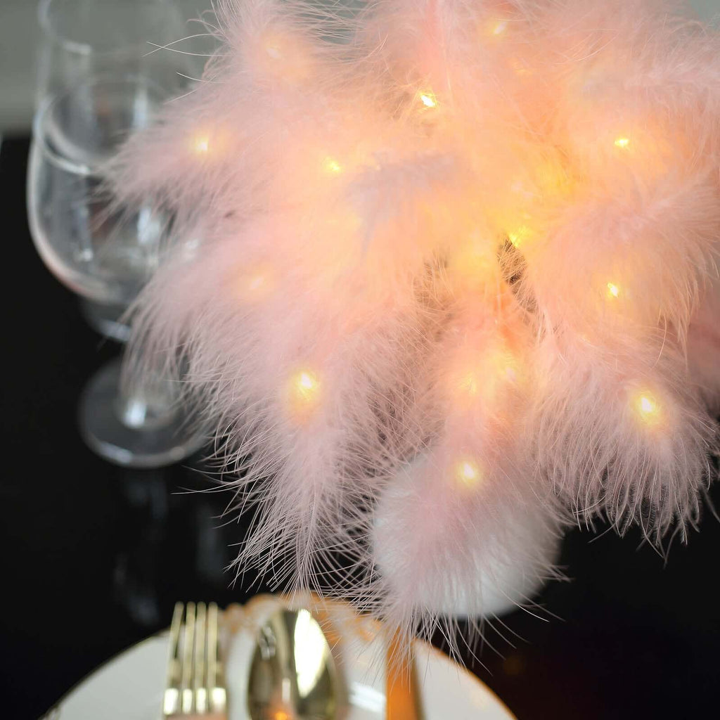 Table Lamp Feather Design Blush LED Battery Operated - Cordless Wedding Centerpiece 15" - Bell Racket Store