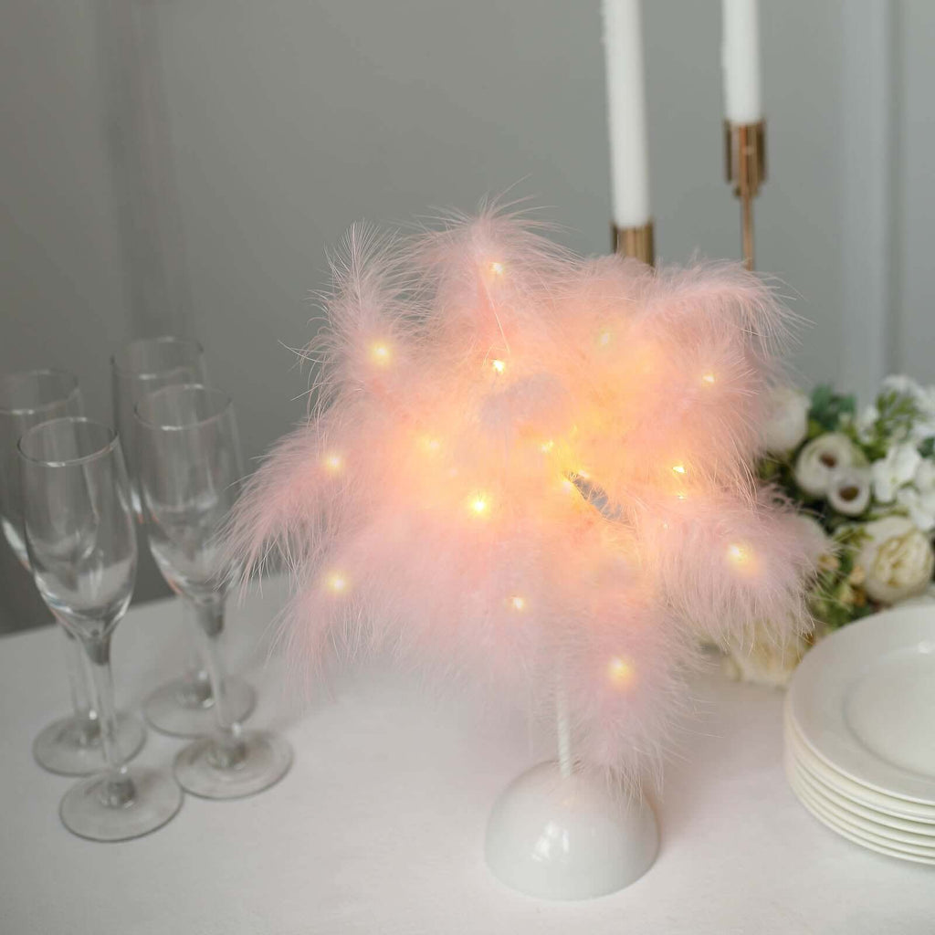 Table Lamp Feather Design Blush LED Battery Operated - Cordless Wedding Centerpiece 15" - Bell Racket Store