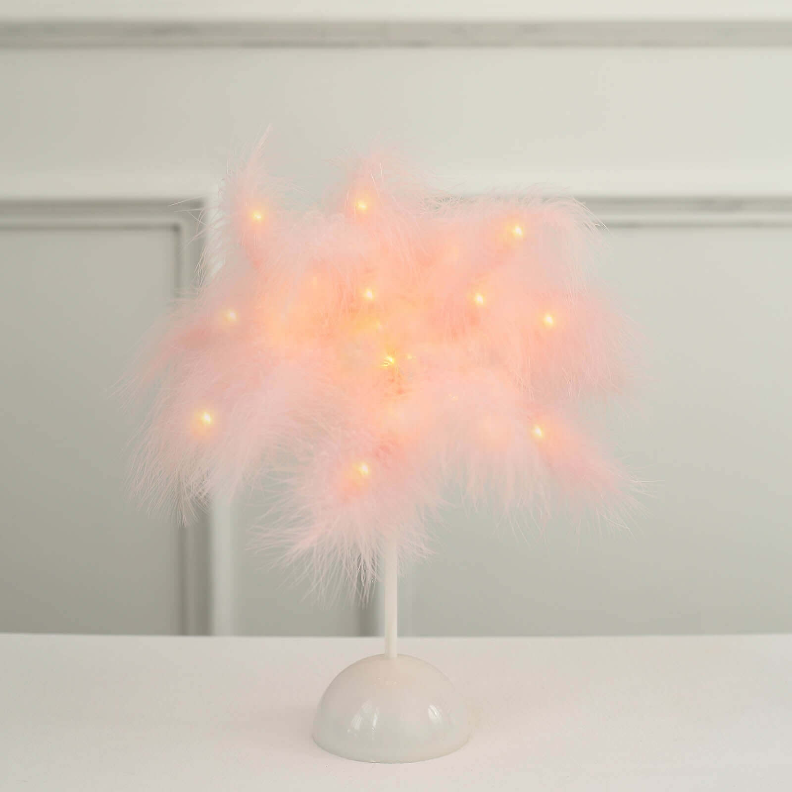 Table Lamp Feather Design Blush LED Battery Operated - Cordless Wedding Centerpiece 15" - Bell Racket Store