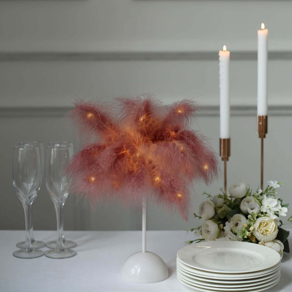 Table Lamp Feather Design Cinnamon Rose LED Battery Operated - Cordless Wedding Centerpiece 15" - Bell Racket Store
