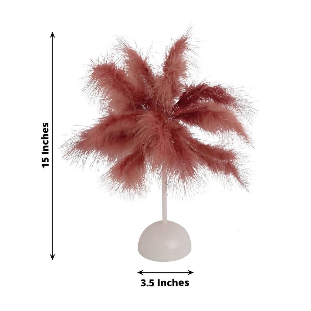 Table Lamp Feather Design Cinnamon Rose LED Battery Operated - Cordless Wedding Centerpiece 15" - Bell Racket Store