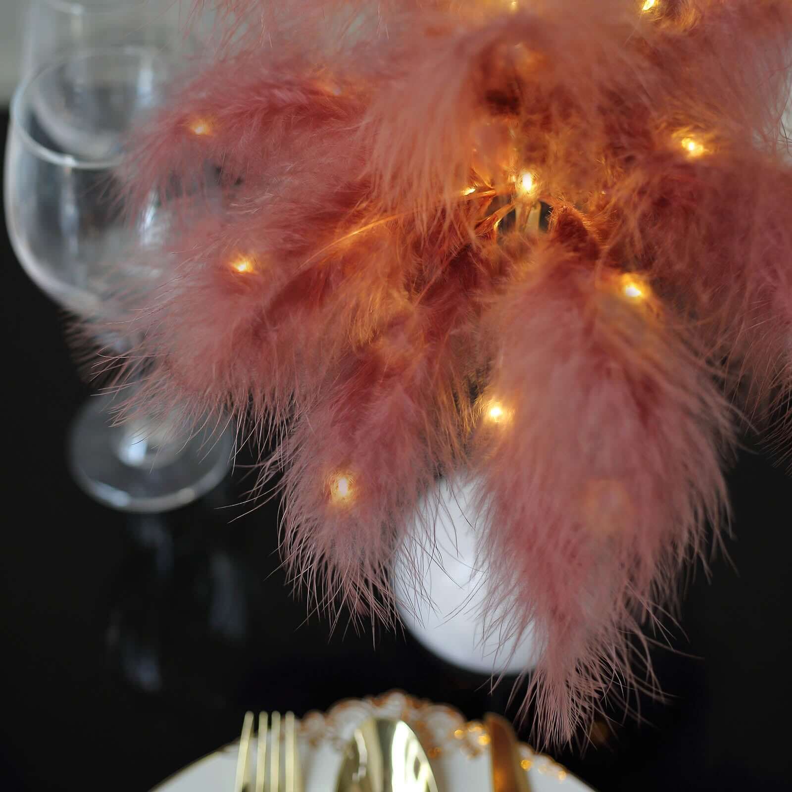 Table Lamp Feather Design Cinnamon Rose LED Battery Operated - Cordless Wedding Centerpiece 15" - Bell Racket Store