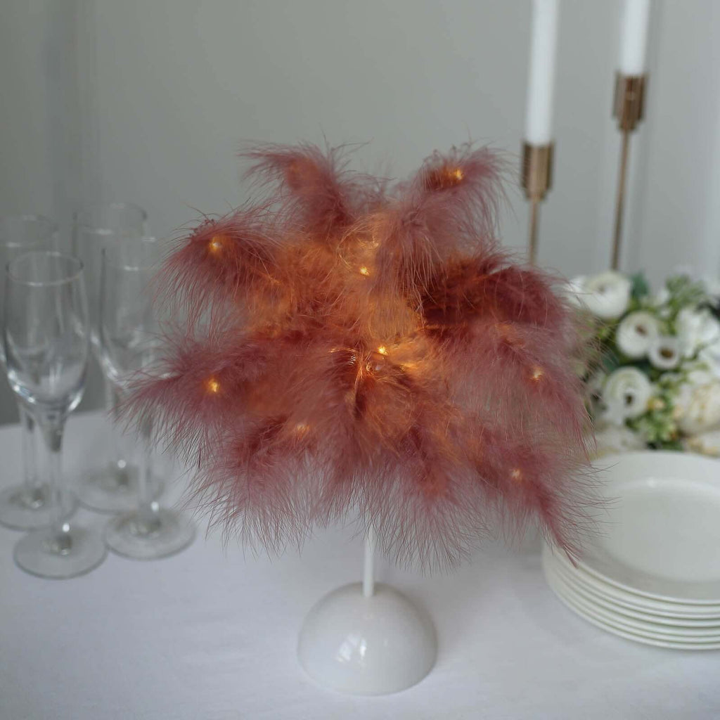 Table Lamp Feather Design Cinnamon Rose LED Battery Operated - Cordless Wedding Centerpiece 15" - Bell Racket Store