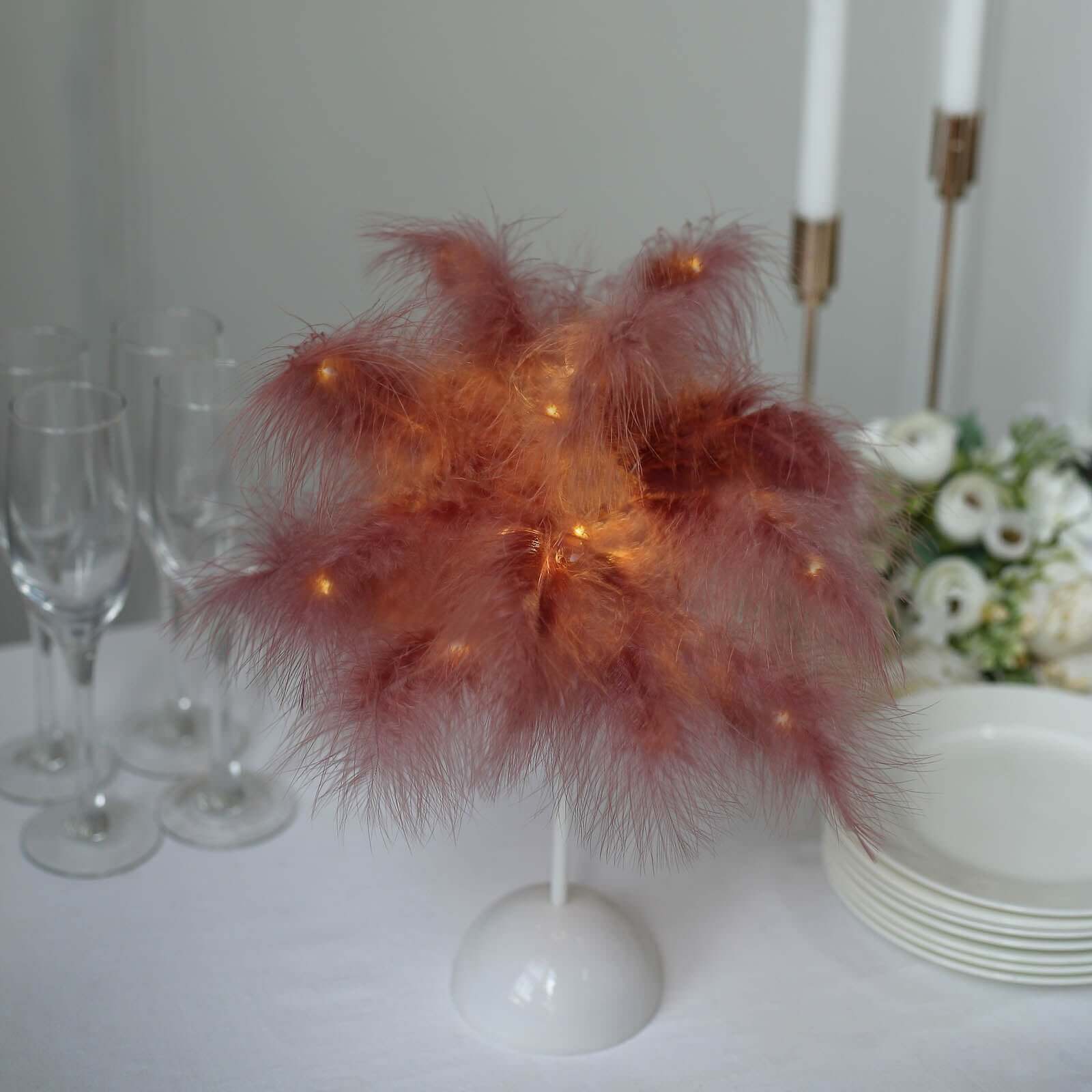 Table Lamp Feather Design Cinnamon Rose LED Battery Operated - Cordless Wedding Centerpiece 15" - Bell Racket Store