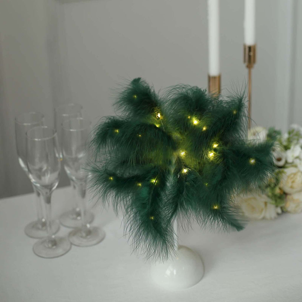Table Lamp Feather Design Hunter Emerald Green LED Battery Operated - Cordless Wedding Centerpiece 15" - Bell Racket Store