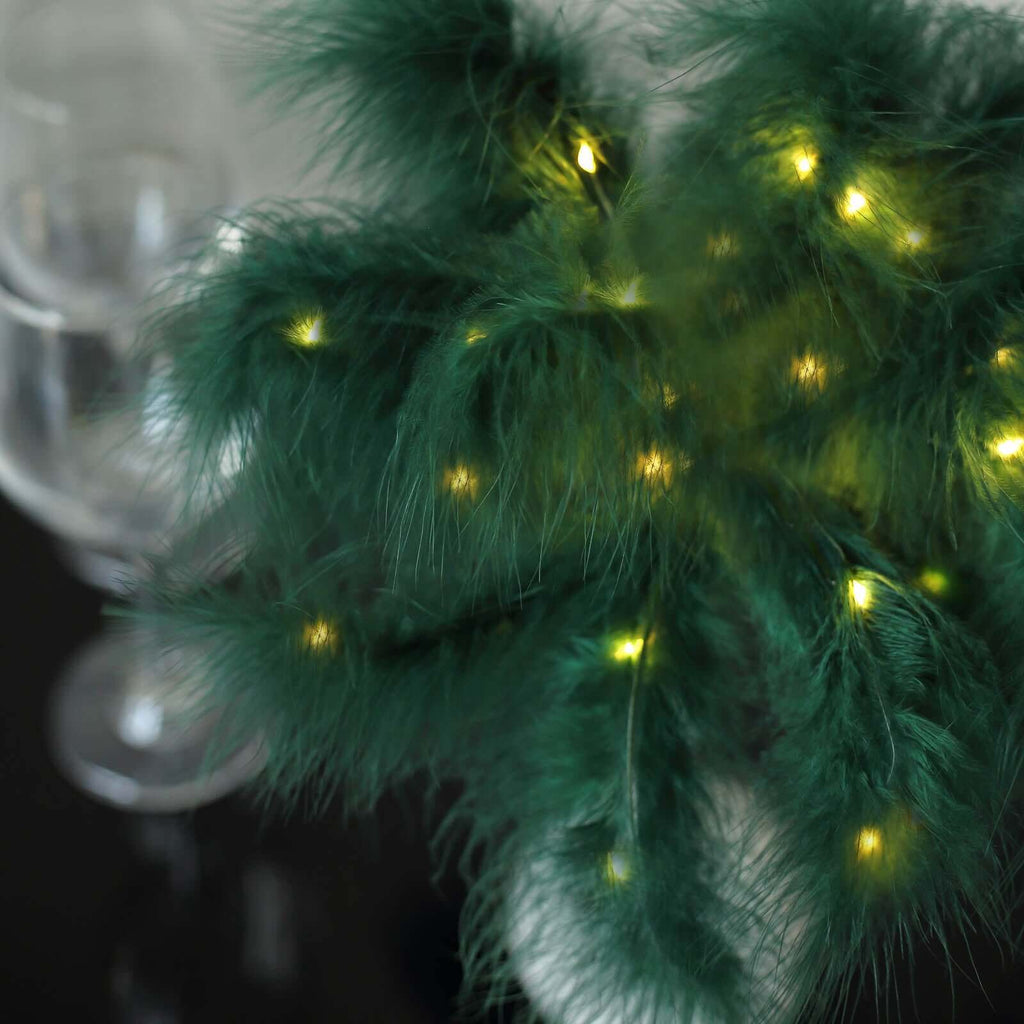 Table Lamp Feather Design Hunter Emerald Green LED Battery Operated - Cordless Wedding Centerpiece 15" - Bell Racket Store