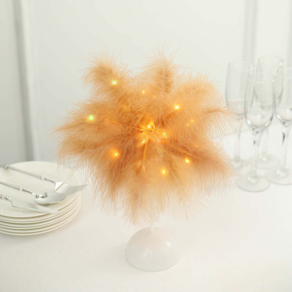 Table Lamp Feather Design Natural LED Battery Operated - Cordless Wedding Centerpiece 15" - Bell Racket Store