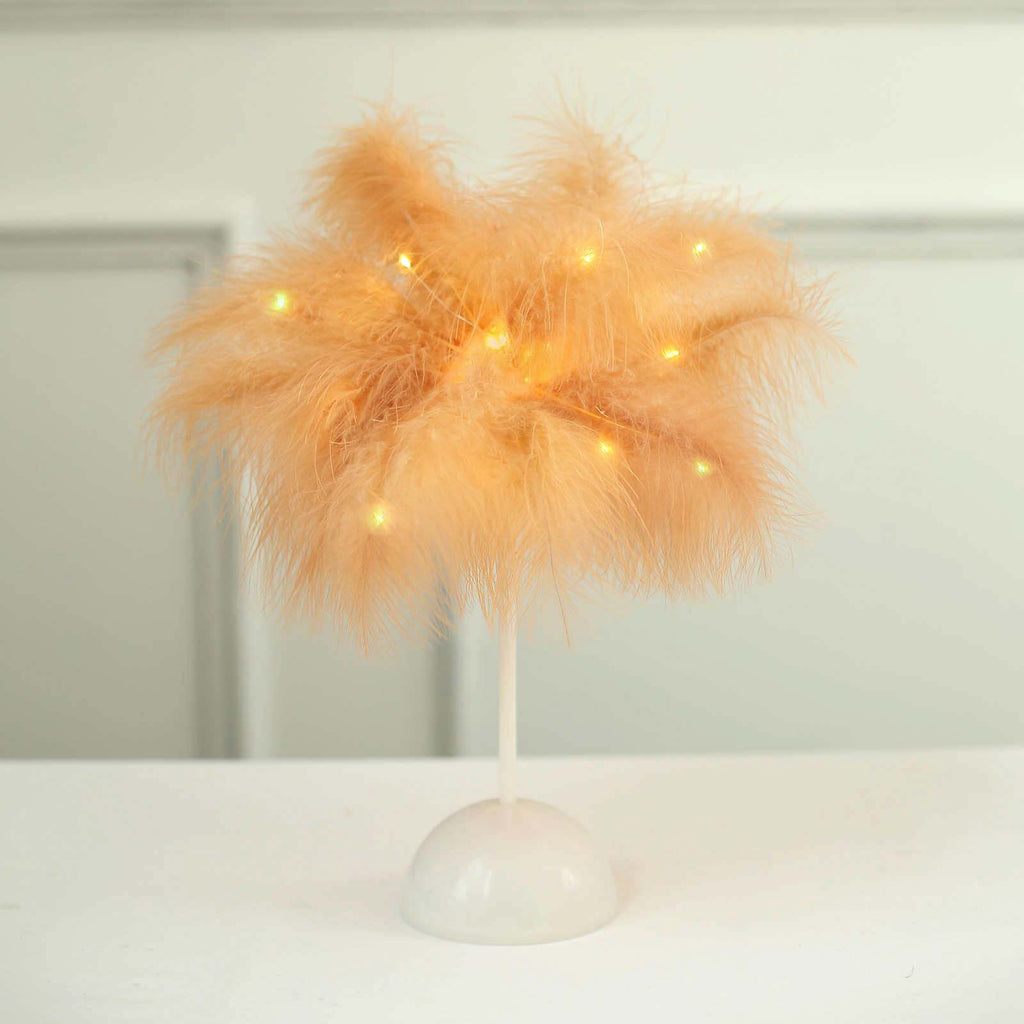 Table Lamp Feather Design Natural LED Battery Operated - Cordless Wedding Centerpiece 15" - Bell Racket Store