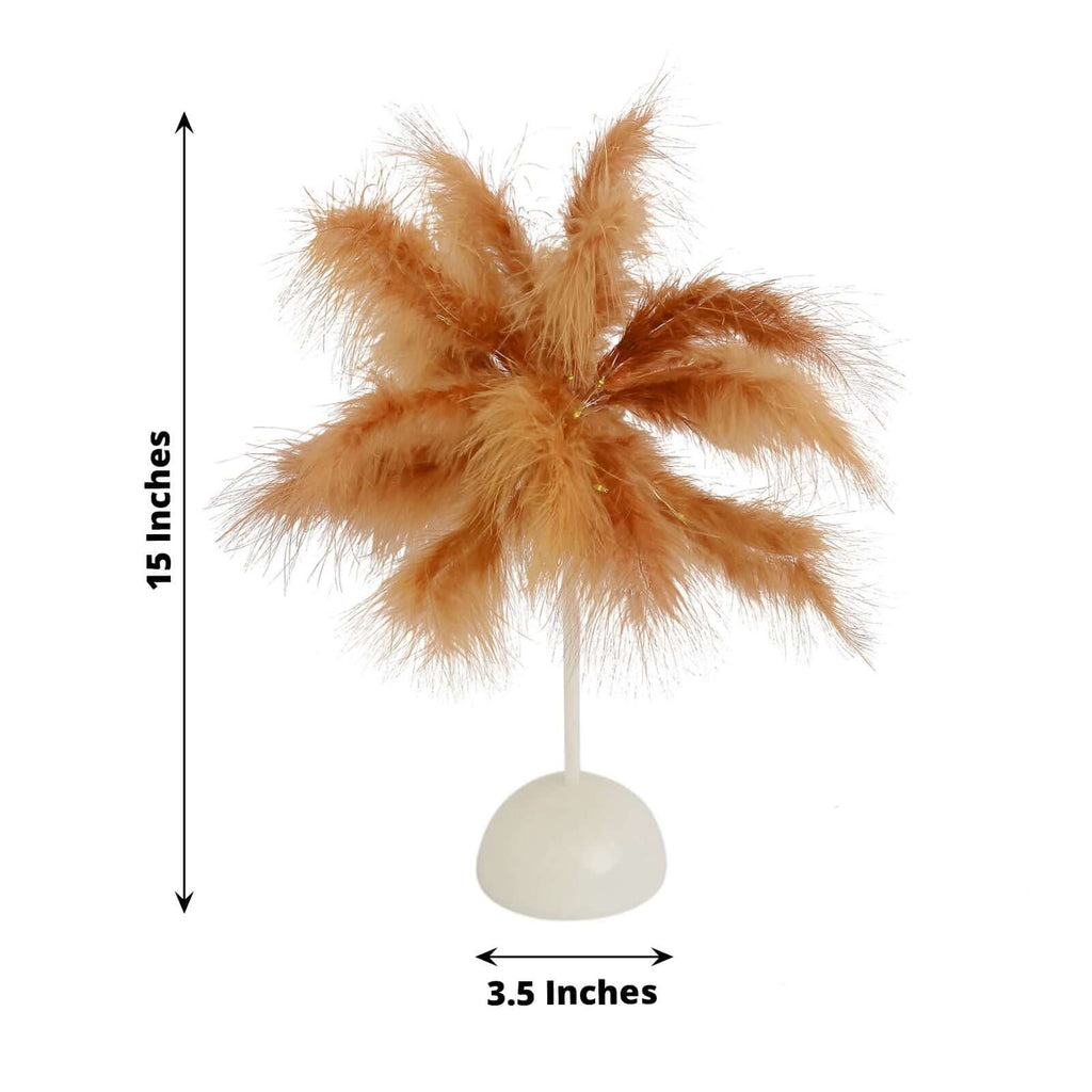 Table Lamp Feather Design Natural LED Battery Operated - Cordless Wedding Centerpiece 15" - Bell Racket Store