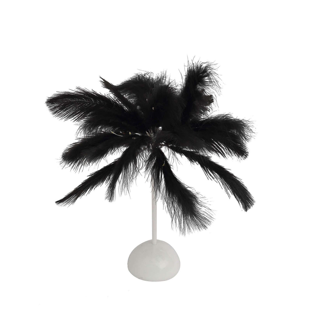 Table Lamp Ostrich Feather Design Black LED Battery Operated - Cordless Wedding Centerpiece 15" - Bell Racket Store