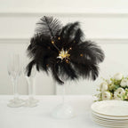 Table Lamp Ostrich Feather Design Black LED Battery Operated - Cordless Wedding Centerpiece 15" - Bell Racket Store