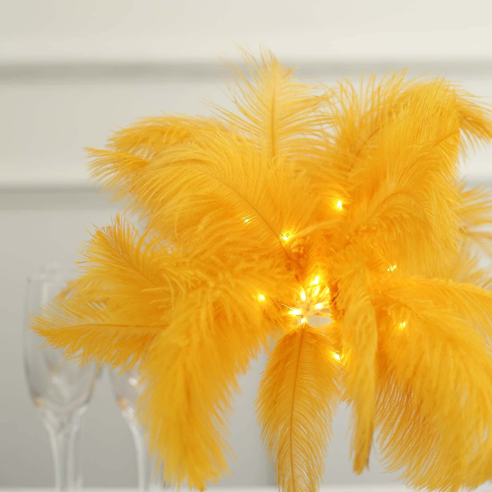 Table Lamp Ostrich Feather Design Gold LED Battery Operated - Cordless Wedding Centerpiece 15" - Bell Racket Store
