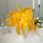 Table Lamp Ostrich Feather Design Gold LED Battery Operated - Cordless Wedding Centerpiece 15" - Bell Racket Store
