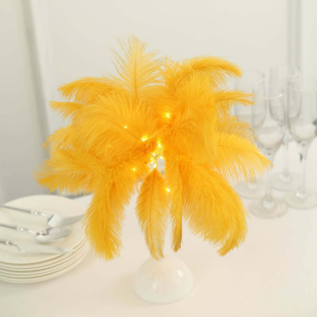 Table Lamp Ostrich Feather Design Gold LED Battery Operated - Cordless Wedding Centerpiece 15" - Bell Racket Store