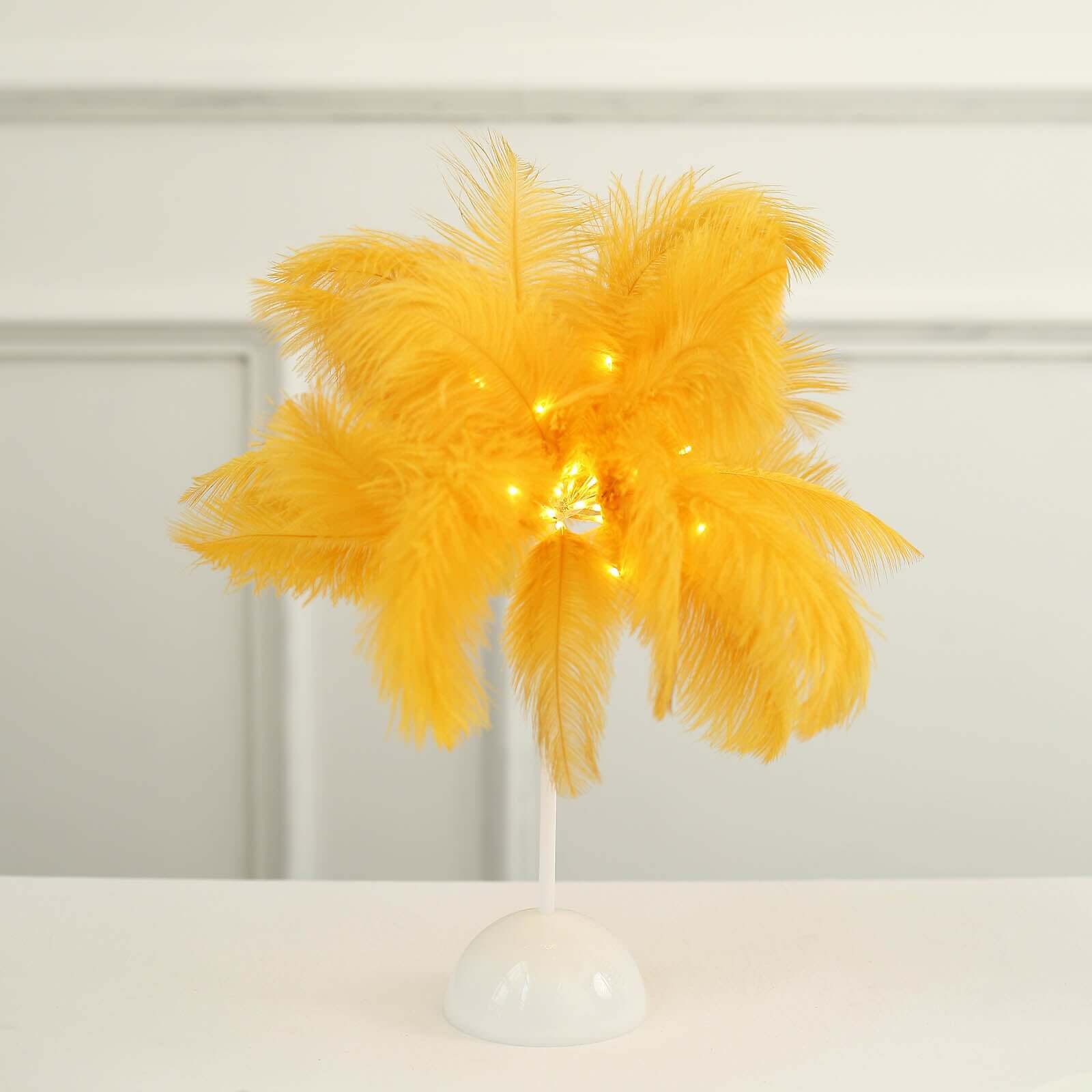 Table Lamp Ostrich Feather Design Gold LED Battery Operated - Cordless Wedding Centerpiece 15" - Bell Racket Store