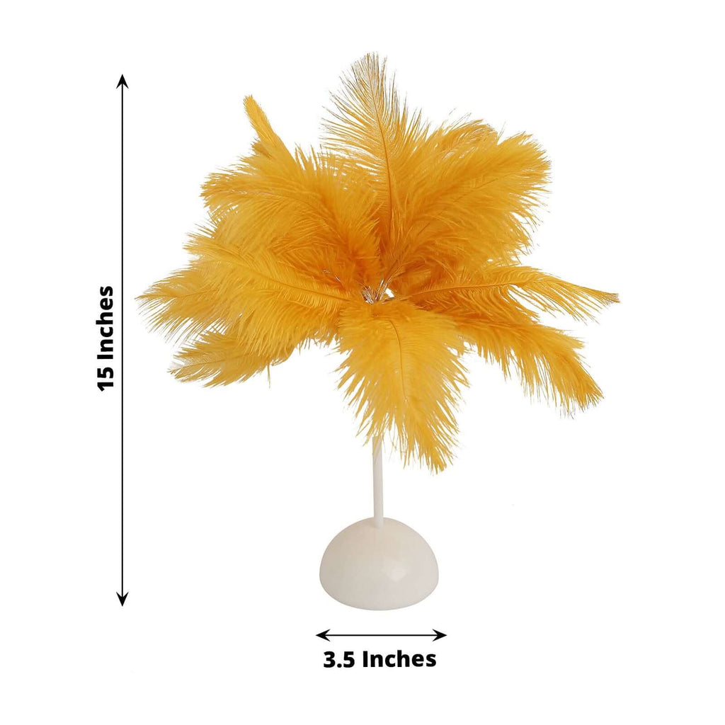 Table Lamp Ostrich Feather Design Gold LED Battery Operated - Cordless Wedding Centerpiece 15" - Bell Racket Store