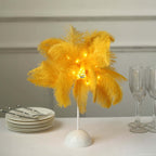 Table Lamp Ostrich Feather Design Gold LED Battery Operated - Cordless Wedding Centerpiece 15" - Bell Racket Store