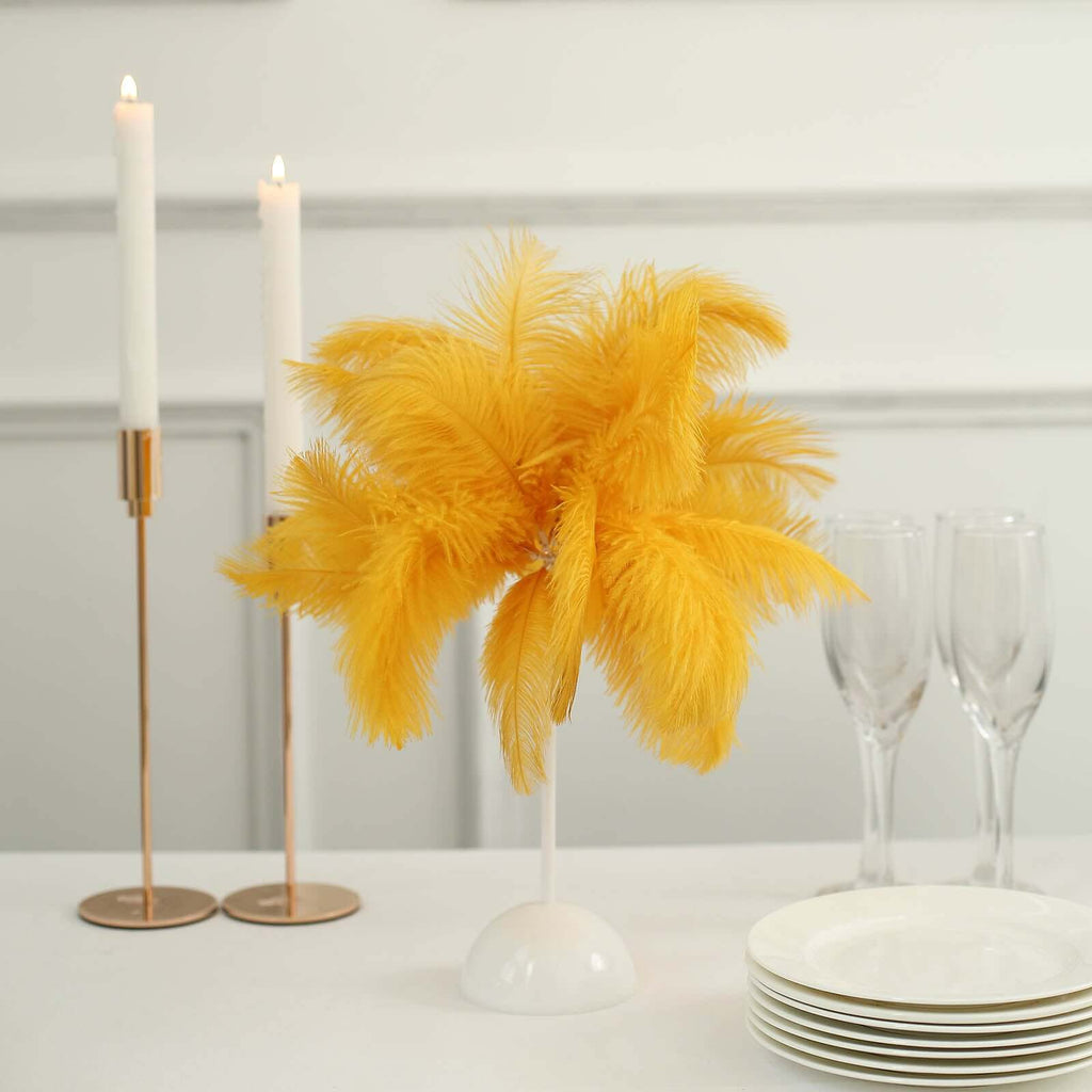 Table Lamp Ostrich Feather Design Gold LED Battery Operated - Cordless Wedding Centerpiece 15" - Bell Racket Store