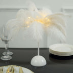 Table Lamp Ostrich Feather Design White LED Battery Operated - Cordless Wedding Centerpiece 15" - Bell Racket Store
