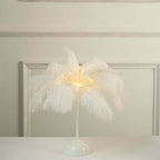 Table Lamp Ostrich Feather Design White LED Battery Operated - Cordless Wedding Centerpiece 15" - Bell Racket Store