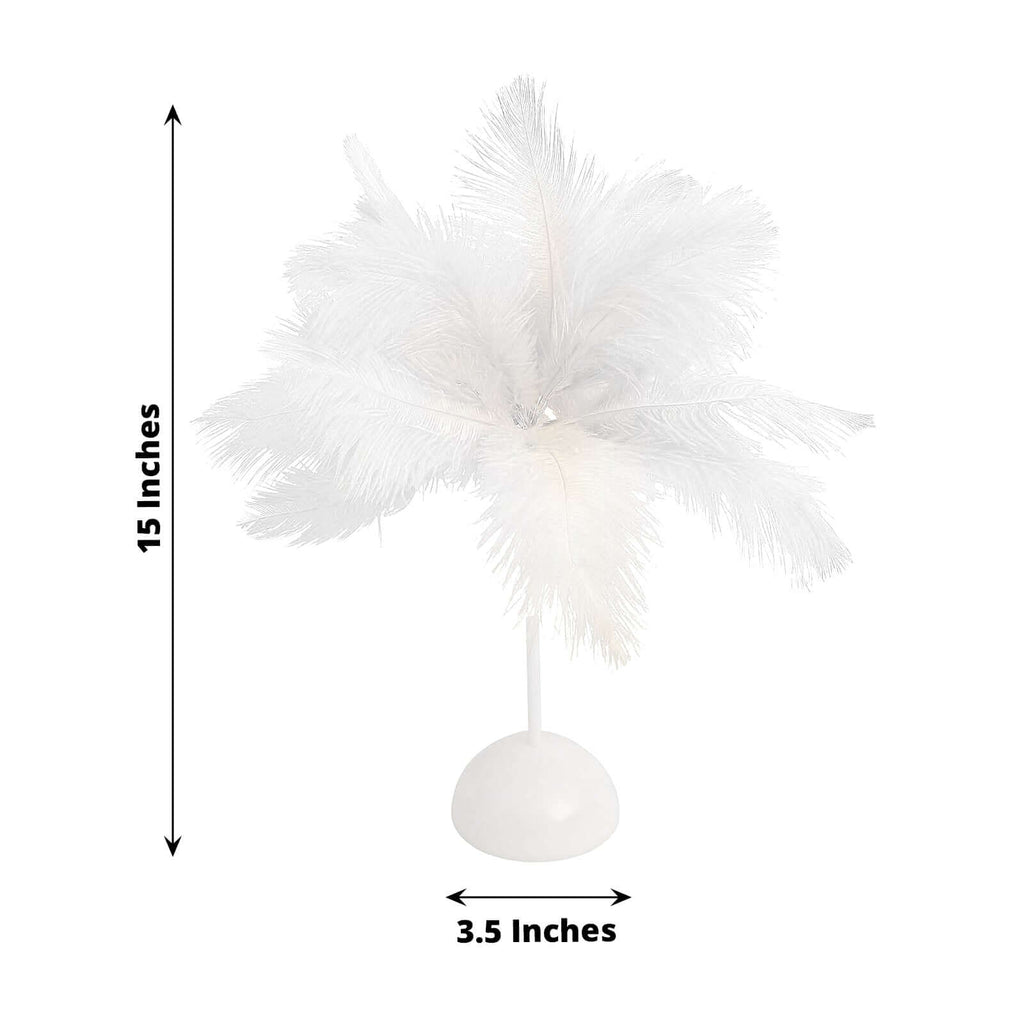 Table Lamp Ostrich Feather Design White LED Battery Operated - Cordless Wedding Centerpiece 15" - Bell Racket Store