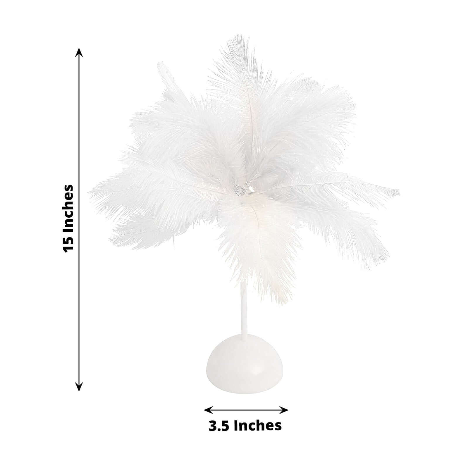 Table Lamp Ostrich Feather Design White LED Battery Operated - Cordless Wedding Centerpiece 15" - Bell Racket Store