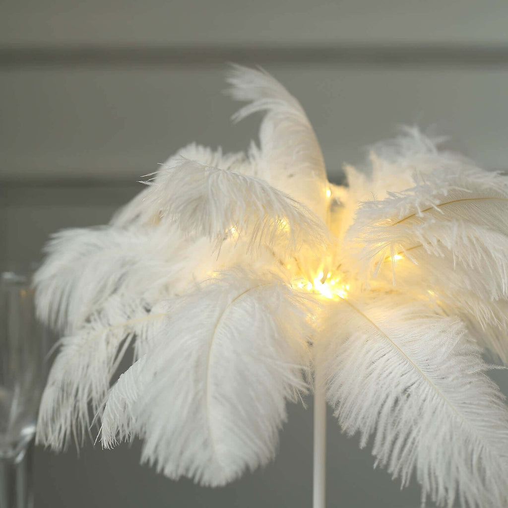 Table Lamp Ostrich Feather Design White LED Battery Operated - Cordless Wedding Centerpiece 15" - Bell Racket Store