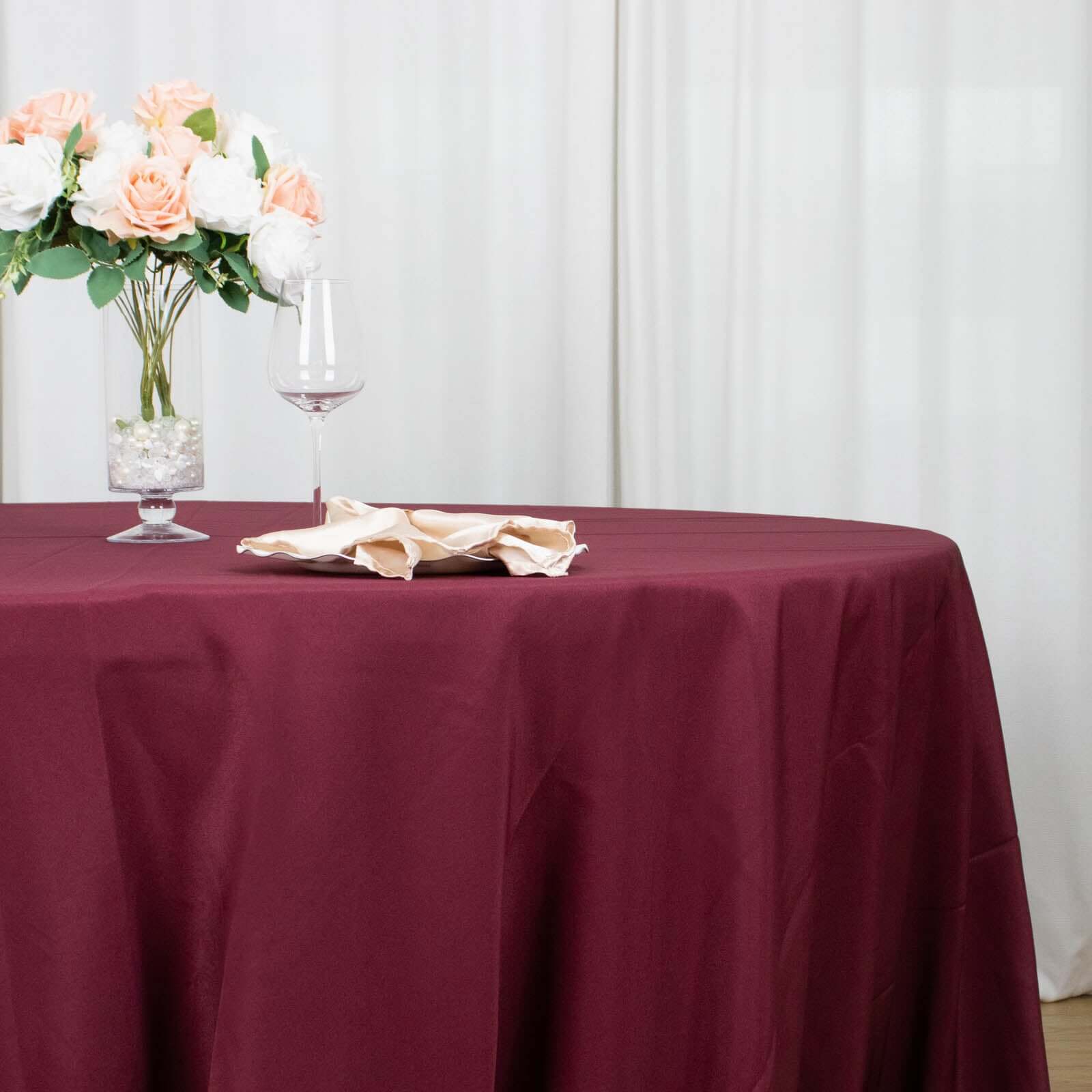 Premium Polyester 132" Round Tablecloth Burgundy - Seamless 220GSM Wrinkle-Resistant Table Cover