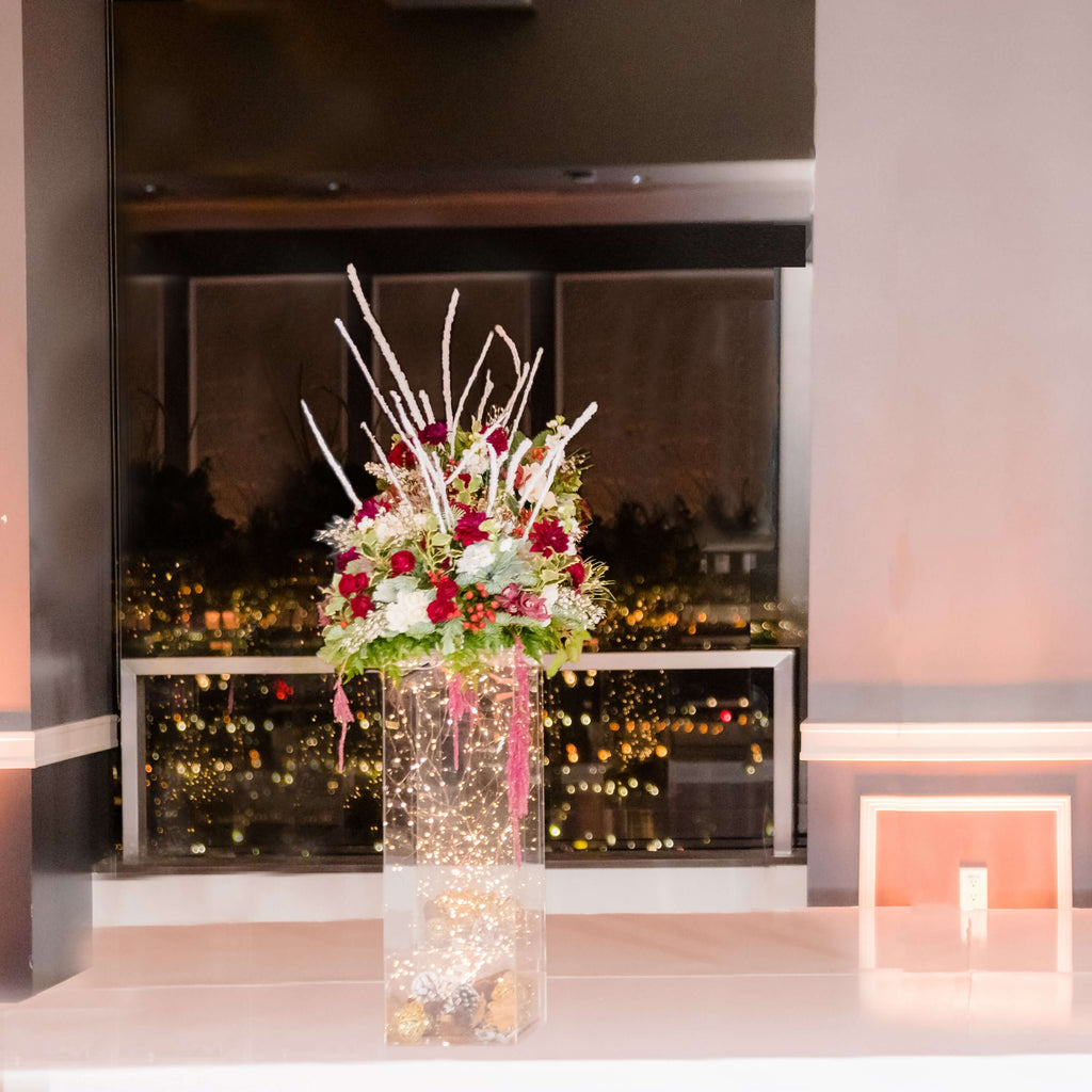 40" Floor Standing Clear Acrylic Display Box, Transparent Pedestal Riser with Interchangeable Lid and Base