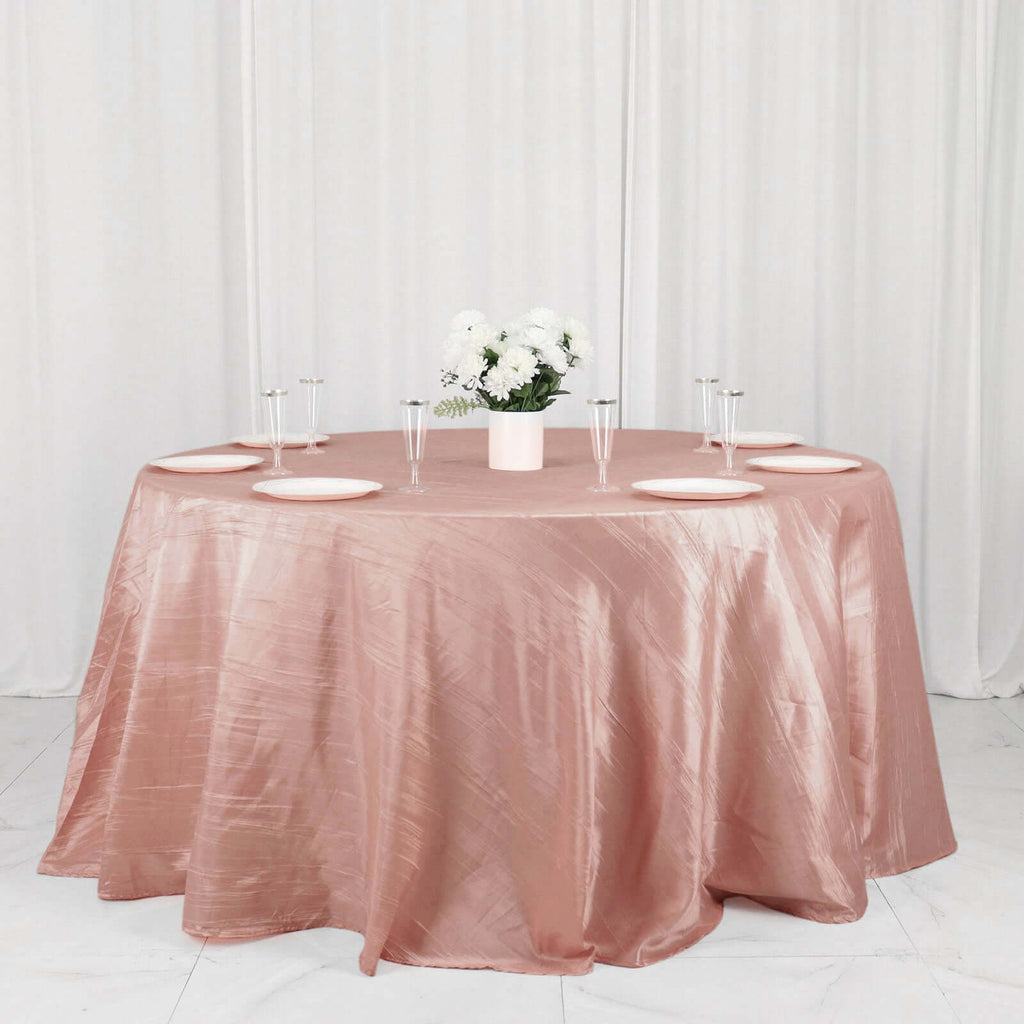 Taffeta 132" Round Tablecloth Dusty Rose - Seamless Accordion Crinkle Table Cover