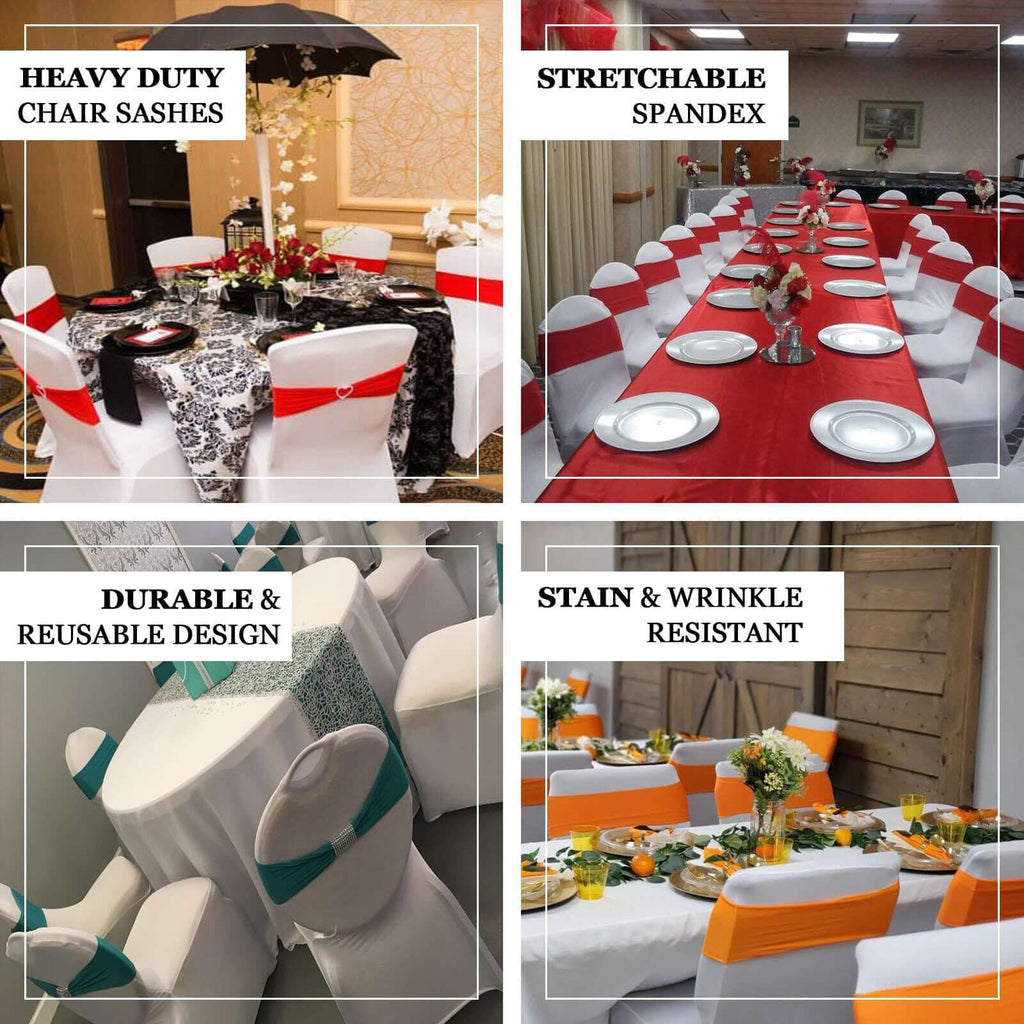 5 Pack Stretch Spandex Chair Sashes Red - Reusable Chair Bands with Silver Diamond Ring Slide Buckle 5"x14"