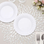 10 Pack 7" White Basketweave Rim Plastic Salad Dessert Plates, Round Disposable Appetizer Plates