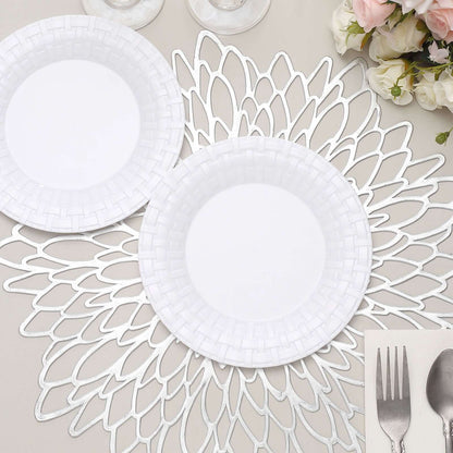 10 Pack 7" White Basketweave Rim Plastic Salad Dessert Plates, Round Disposable Appetizer Plates
