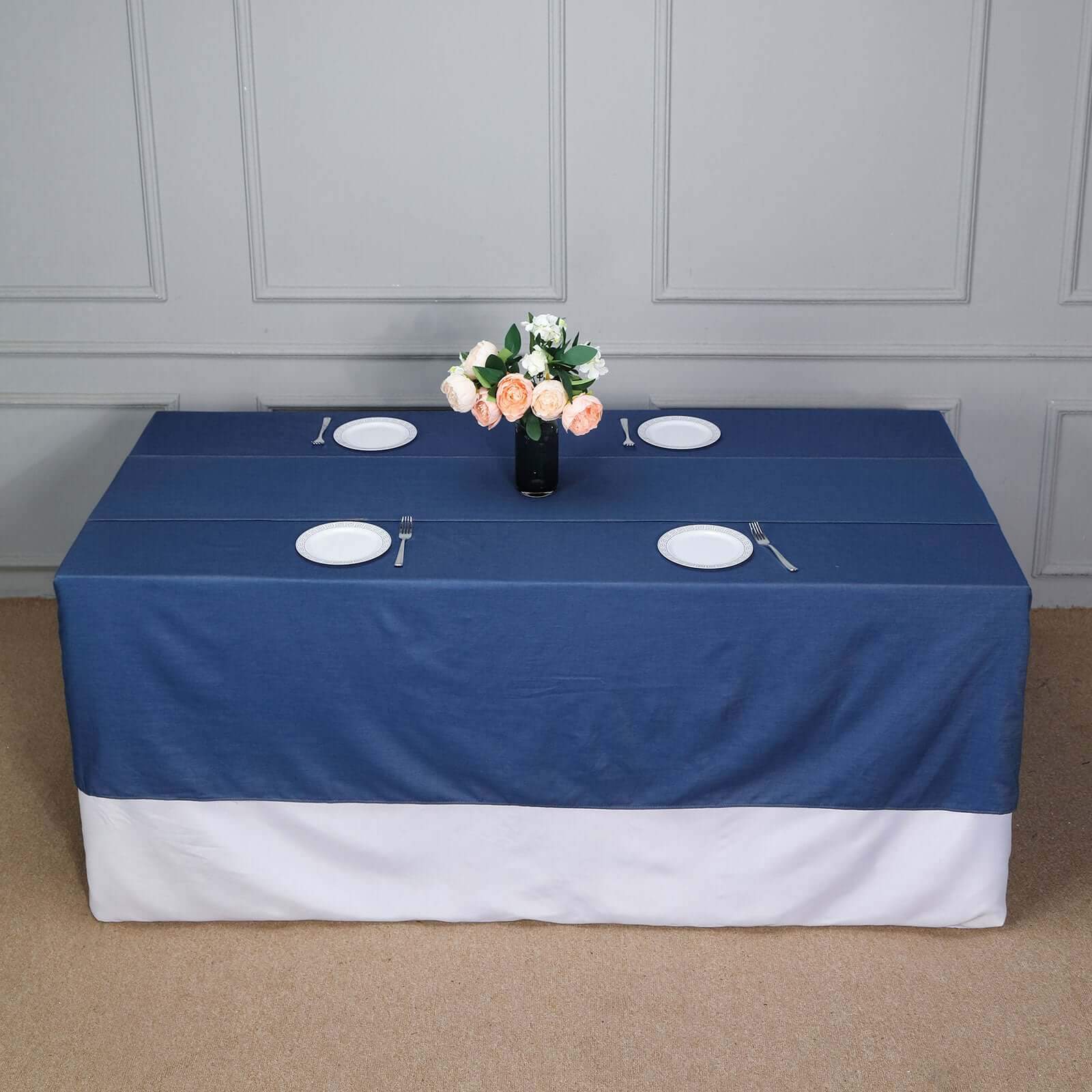 Polyester 90"x132" Rectangle Tablecloth Dark Denim Blue - Seamless Faux Denim Design for Classy Celebrations