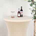 Spandex 30" Round Cocktail Table Cover Beige - Easy to Maintain Stretch Fitted Highboy Tablecloth