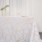 Polyester 90"x132" Rectangle Tablecloth White Seamless with Gold Foil Geometric Pattern - Wrinkle-Resistant Seamless Table Cover for Sophisticated Events