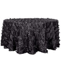 Taffeta 120" Round Tablecloth Black | 3D Leaf Petal Design Seamless Table Cover