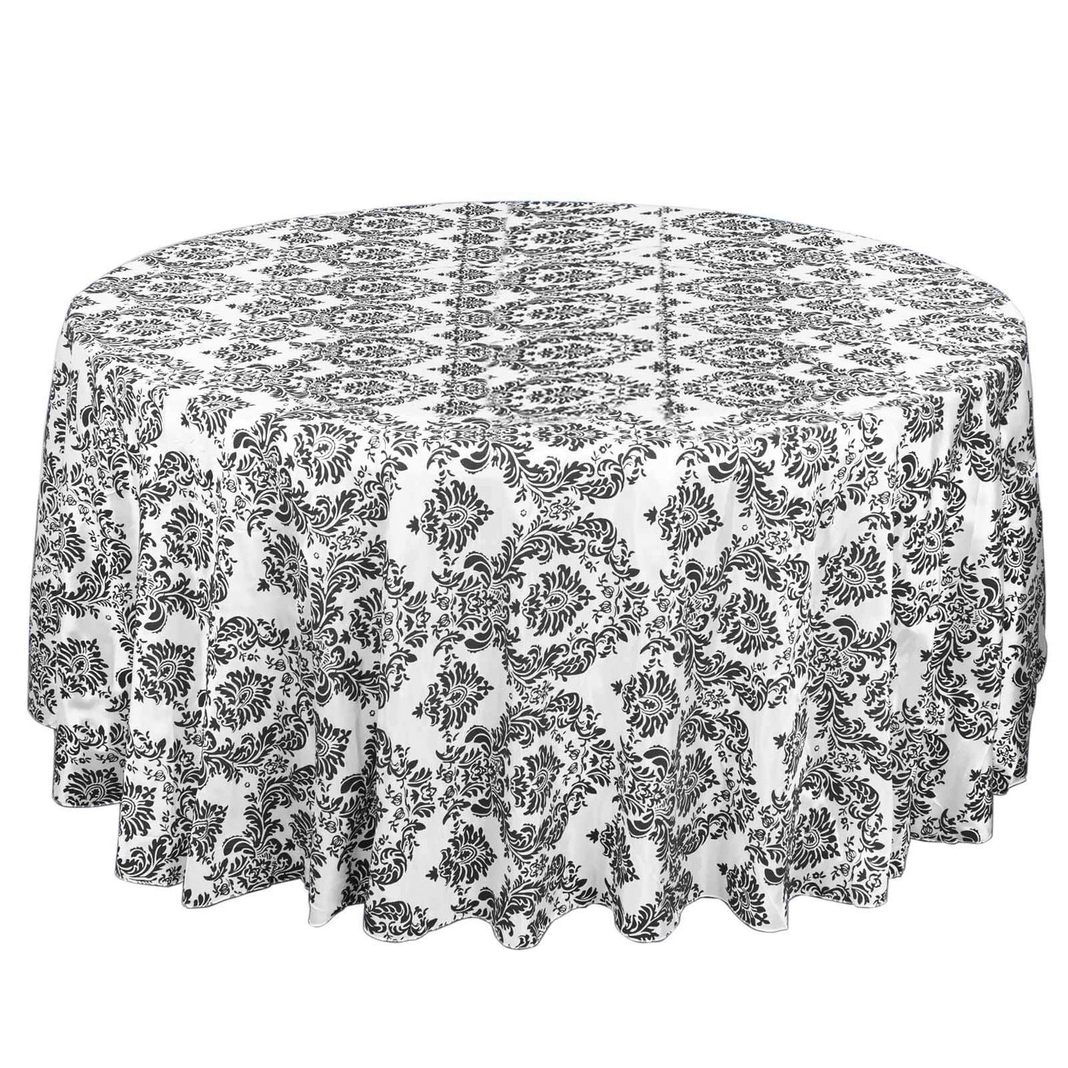 Taffeta 120" Round Tablecloth Black - Seamless Velvet Flocking Damask Design for Sophisticated Gatherings - NestOCart