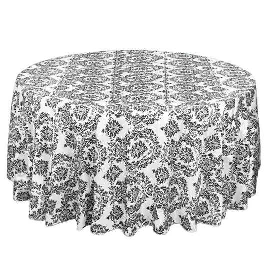 Taffeta 120" Round Tablecloth Black - Seamless Velvet Flocking Damask Design for Sophisticated Gatherings - NestOCart