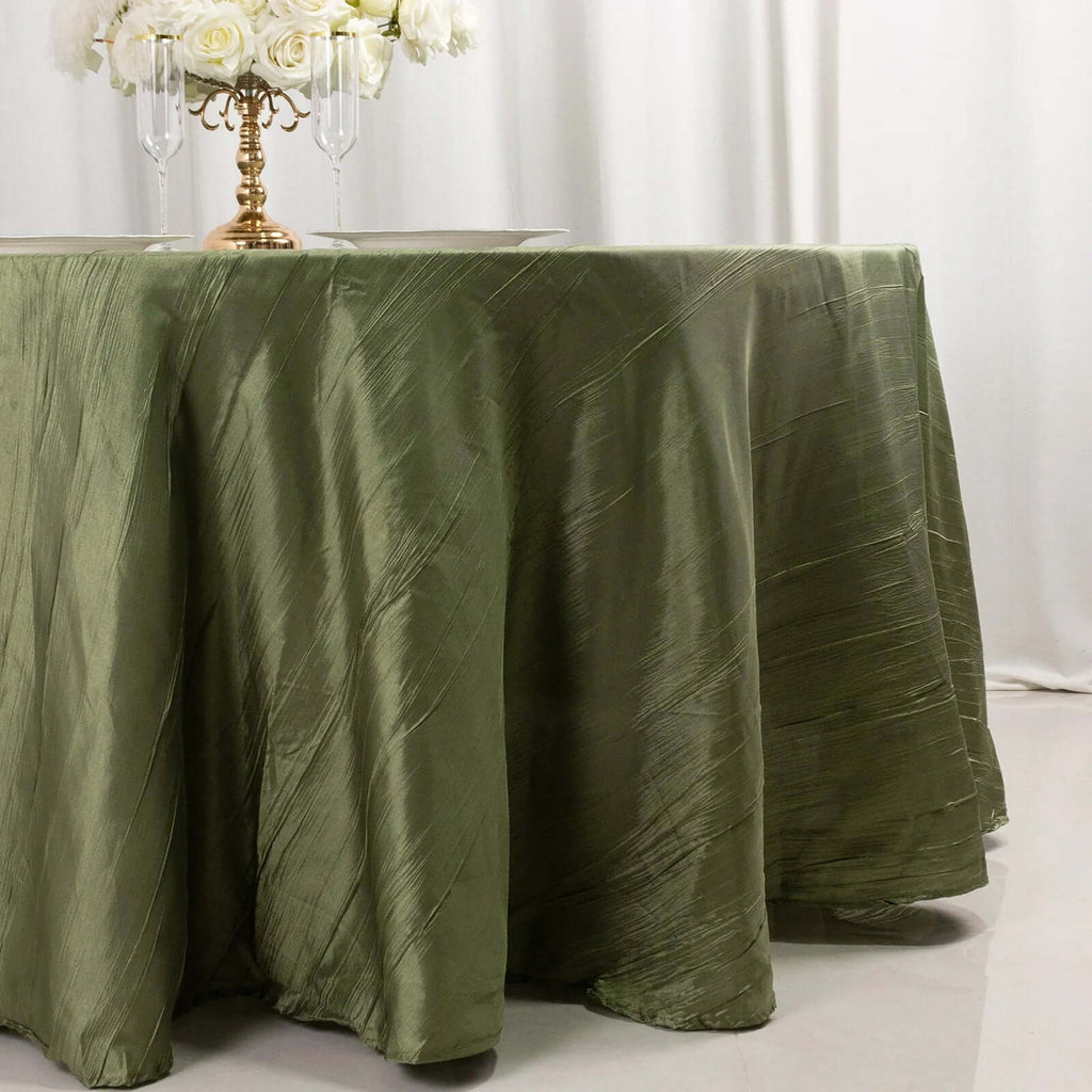 Taffeta 120" Round Tablecloth Dusty Sage Green - Seamless Accordion Crinkle Table Cover - Bell Racket Store