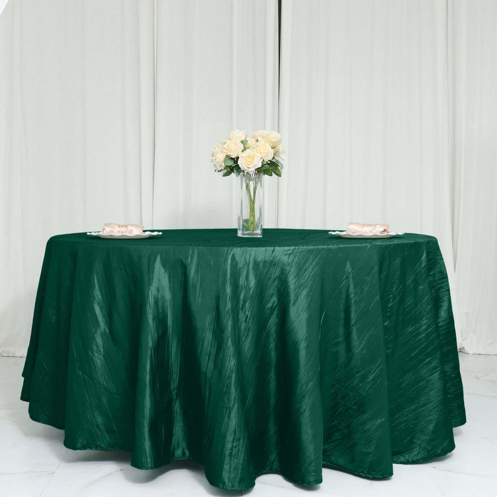 Taffeta 120" Round Tablecloth Hunter Emerald Green - Seamless Accordion Crinkle Table Cover - Bell Racket Store