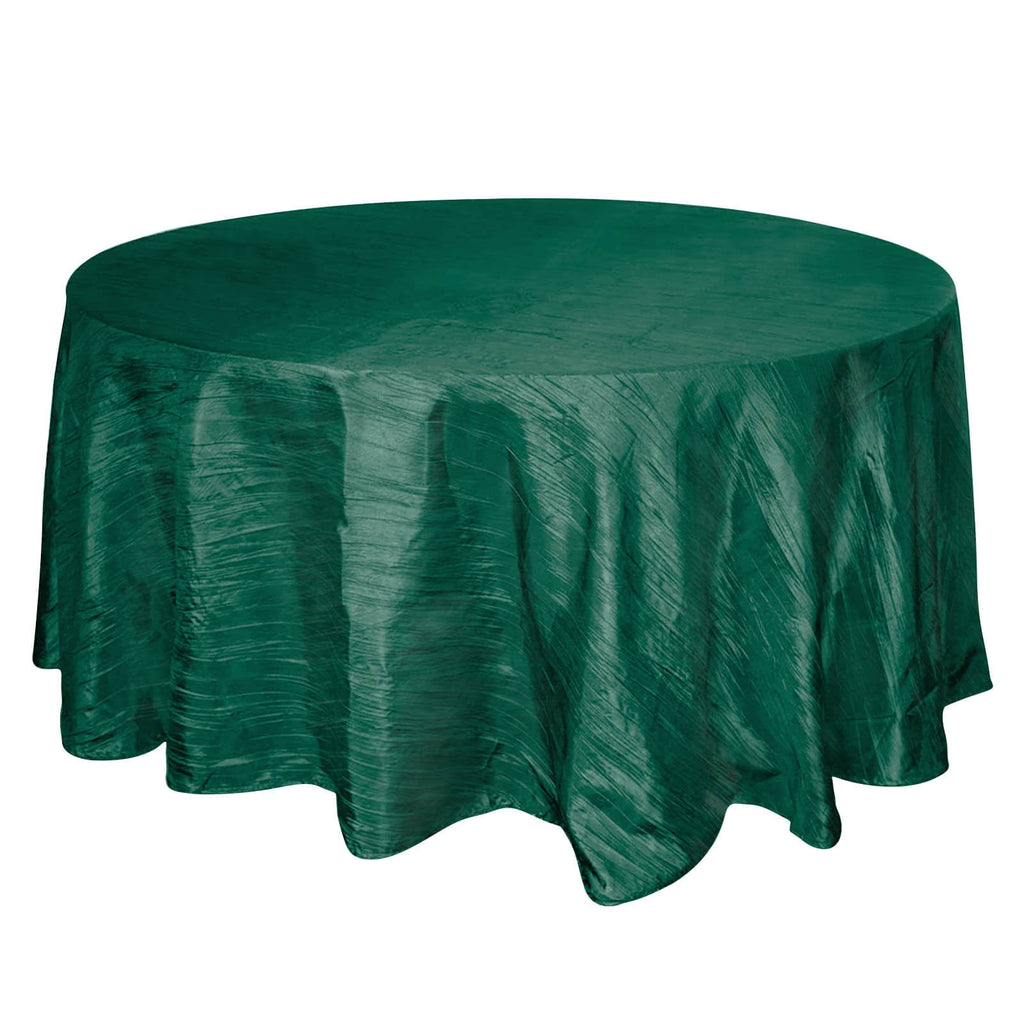 Taffeta 120" Round Tablecloth Hunter Emerald Green - Seamless Accordion Crinkle Table Cover - Bell Racket Store