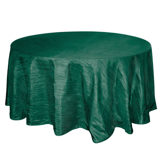 Taffeta 120" Round Tablecloth Hunter Emerald Green - Seamless Accordion Crinkle Table Cover - Bell Racket Store