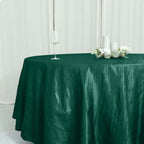 Taffeta 120" Round Tablecloth Hunter Emerald Green - Seamless Accordion Crinkle Table Cover - Bell Racket Store