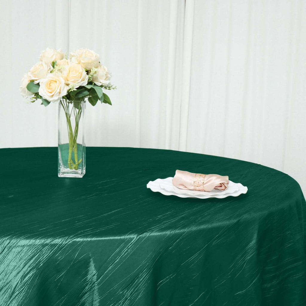Taffeta 120" Round Tablecloth Hunter Emerald Green - Seamless Accordion Crinkle Table Cover - Bell Racket Store