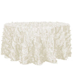 Taffeta 120" Round Tablecloth Ivory | 3D Leaf Petal Design Seamless Table Cover