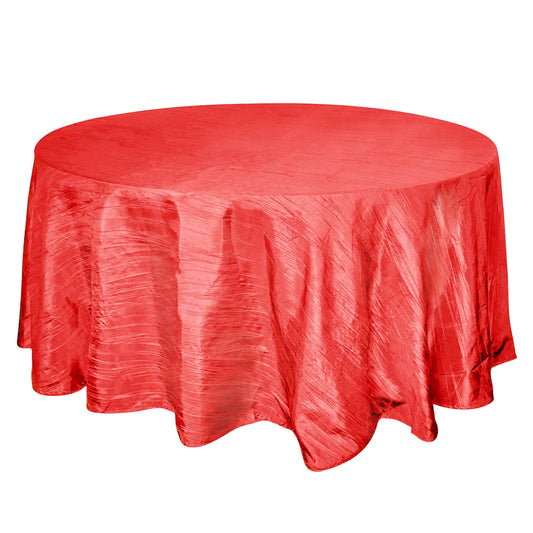 Taffeta 120" Round Tablecloth Red - Seamless Accordion Crinkle Table Cover